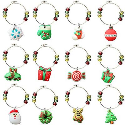 CNYMANY 12 pcs Verre à Vin Breloques, Thème de Noël Gobelet Boisson Marque PVC Étiquettes pour Noël Vin Cocktail Dégustation Champagne Party Favors Fournitures Cadeaux - Publicité CNYMANY 12 pcs Verre à Vin Breloques, Thème de Noël Gobelet Boisson Marque PVC Étiquettes pour Noël Vin Cocktail Dégustation Champagne Party Favors Fournitures Cadeaux - Publicité
