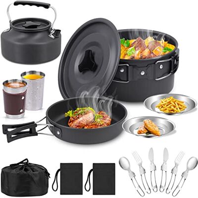 BILIPLE Kit de Casseroles Camping,Multi-PCS,Camping Poêlé en Aluminium Durable,Portable 2-3 Personnes Casseroles Camping Set avec Assiette Bol Ustensiles de Cuisine pour Pêche,Outdoor,Randonnée - Publicité BILIPLE Kit de Casseroles Camping,Multi-PCS,Camping Poêlé en Aluminium Durable,Portable 2-3 Personnes Casseroles Camping Set avec Assiette Bol Ustensiles de Cuisine pour Pêche,Outdoor,Randonnée - Publicité