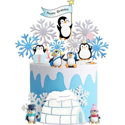 Doyomtoy Penguin Gâteau Décoration, 14Pcs Décoration de Neige avec Pingouin d'hiver et Fête d'anniversaire pour Enfants - Publicité Doyomtoy Penguin Gâteau Décoration, 14Pcs Décoration de Neige avec Pingouin d'hiver et Fête d'anniversaire pour Enfants - Publicité