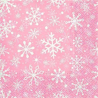 Serviettenshop Lot de 20 serviettes de table en papier avec motif flocons de neige blancs sur rose 33 x 33 cm - Publicité Serviettenshop Lot de 20 serviettes de table en papier avec motif flocons de neige blancs sur rose 33 x 33 cm - Publicité