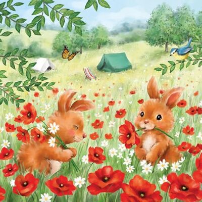 Ambiente Lot de 20 serviettes en papier avec motifs animaux Lapins dans un champ de coquelicots Serviettes en papier à motif. Convient également pour le découpage et la technique des serviettes 33 x 33 cm - Publicité Ambiente Lot de 20 serviettes en papier avec motifs animaux Lapins dans un champ de coquelicots Serviettes en papier à motif. Convient également pour le découpage et la technique des serviettes 33 x 33 cm - Publicité