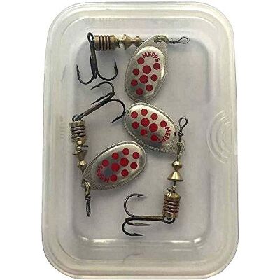Mepps Cuiller Speciale Peche a la Truite Aglia (Argent Points Rouges par 3, 1) - Publicité Mepps Cuiller Speciale Peche a la Truite Aglia (Argent Points Rouges par 3, 1) - Publicité
