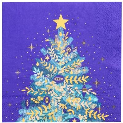 Horeca Collection Lot de 30 serviettes en papier 33 x 33 cm sur le thème de Noël bleu et motif arbre de Noël - Publicité Horeca Collection Lot de 30 serviettes en papier 33 x 33 cm sur le thème de Noël bleu et motif arbre de Noël - Publicité