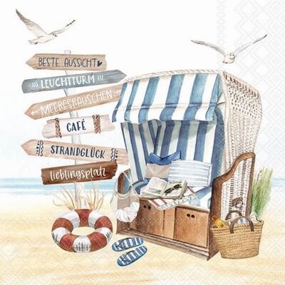 Ambiente Lot de 20 serviettes en papier avec motif Étiquettes maritimes sur corbeille de plage Idéales également pour le découpage et la technique des serviettes 33 x 33 cm - Publicité Ambiente Lot de 20 serviettes en papier avec motif Étiquettes maritimes sur corbeille de plage Idéales également pour le découpage et la technique des serviettes 33 x 33 cm - Publicité