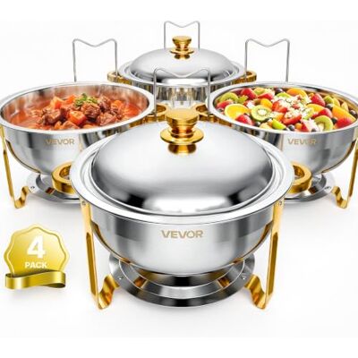 VEVOR Chauffe Plat 4PCs 5,7 L, Buffet Chauffant en Inox, Réchaud Rond CHR Pour Buffet Hôtel Mariage Restauration Traiteur, Kit Complet avec Couvercle et Cadre, Chafing Dish 4 Récipients, Accessoires - Publicité VEVOR Chauffe Plat 4PCs 5,7 L, Buffet Chauffant en Inox, Réchaud Rond CHR Pour Buffet Hôtel Mariage Restauration Traiteur, Kit Complet avec Couvercle et Cadre, Chafing Dish 4 Récipients, Accessoires - Publicité