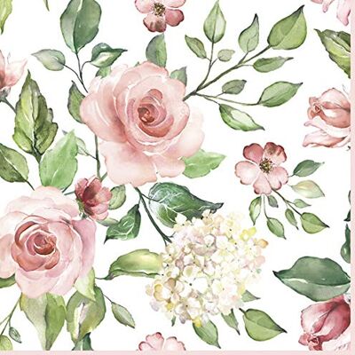 Servietten Blumen Lot de 20 serviettes de table Roses et hortensias Fleurs Décoration de table 33 x 33 cm - Publicité Servietten Blumen Lot de 20 serviettes de table Roses et hortensias Fleurs Décoration de table 33 x 33 cm - Publicité