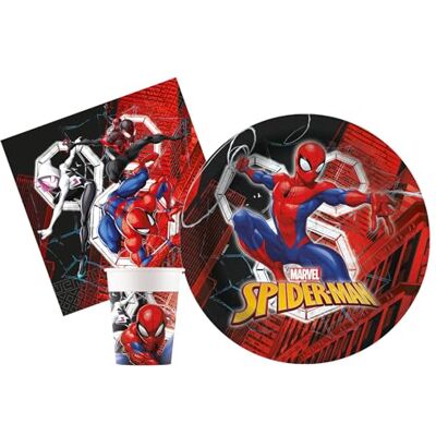 Ciao Kit Vaisselle de Fête Marvel Spider-Man World of Webs pour 24 personnes (88 pcs: 24 assiettes Ø23cm, 24 gobelets 200ml, 40 serviettes 33x33cm) en papier FSC compostable eco-friendly - Publicité Ciao Kit Vaisselle de Fête Marvel Spider-Man World of Webs pour 24 personnes (88 pcs: 24 assiettes Ø23cm, 24 gobelets 200ml, 40 serviettes 33x33cm) en papier FSC compostable eco-friendly - Publicité