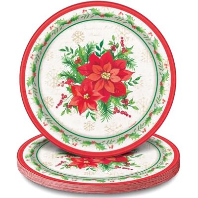 Unique Lot de 8 assiettes à dessert rondes en papier – 17,8 cm Poinsettia Noël festif - Publicité Unique Lot de 8 assiettes à dessert rondes en papier – 17,8 cm Poinsettia Noël festif - Publicité