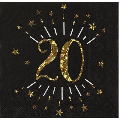 Santex 10 Serviettes papier Joyeux anniversaire 20 noir et or 18 33 x 33 cm - Publicité Santex 10 Serviettes papier Joyeux anniversaire 20 noir et or 18 33 x 33 cm - Publicité
