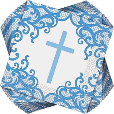 Unique -Holy Luncheon Napkins Blue Pcs. Lot de 16 serviettes de table pour communion, bleu, 74792, Cross - Publicité Unique -Holy Luncheon Napkins Blue Pcs. Lot de 16 serviettes de table pour communion, bleu, 74792, Cross - Publicité