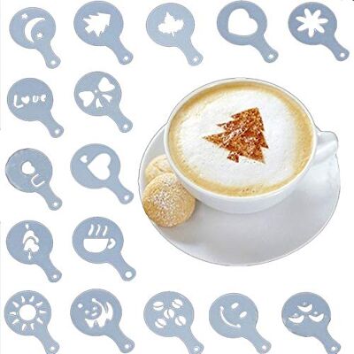Ogquaton Cappuccino Fantaisie Café Cacao Latte Art Shaker Pochoirs Décoration Pot Pochoir 16 Pièces Set - Publicité Ogquaton Cappuccino Fantaisie Café Cacao Latte Art Shaker Pochoirs Décoration Pot Pochoir 16 Pièces Set - Publicité