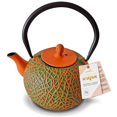 Charbrew Théière Japonaise Tetsubin en Fonte avec intérieure en émail et infuseur Orange et Vert 0,8L - Publicité Charbrew Théière Japonaise Tetsubin en Fonte avec intérieure en émail et infuseur Orange et Vert 0,8L - Publicité