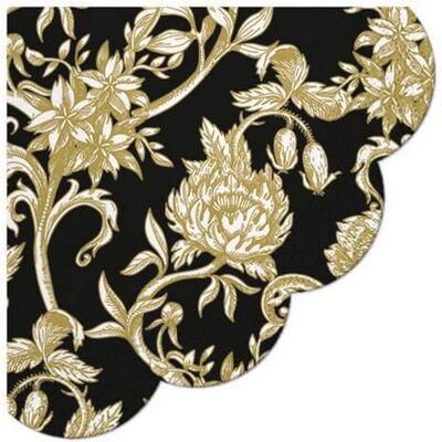 Malagro Lot de 12 serviettes rondes en papier avec motif fleurs dorées sur fond noir Ø 32 cm - Publicité Malagro Lot de 12 serviettes rondes en papier avec motif fleurs dorées sur fond noir Ø 32 cm - Publicité