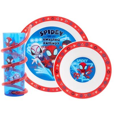 Marvel Spidey and Friends Glow Service de table 3 pièces – Comprend une assiette, un bol et un gobelet à paille torsadée avec Spidey, Trace-E, Ghost et Miles Morales - Publicité Marvel Spidey and Friends Glow Service de table 3 pièces – Comprend une assiette, un bol et un gobelet à paille torsadée avec Spidey, Trace-E, Ghost et Miles Morales - Publicité