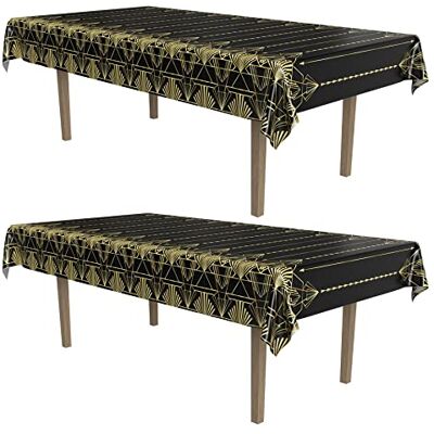 Beistle Lot de 2 nappes rectangulaires jetables en Plastique élégantes années 20 rugissantes sur Le thème de Gatsby des années 1920, Fournitures de décoration de fête, 137,2 x 274,3 cm, Noir/doré - Publicité Beistle Lot de 2 nappes rectangulaires jetables en Plastique élégantes années 20 rugissantes sur Le thème de Gatsby des années 1920, Fournitures de décoration de fête, 137,2 x 274,3 cm, Noir/doré - Publicité