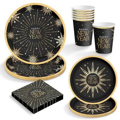 OH YEAH Kit de vaisselle jetable pour le Nouvel An Pièces Assiettes, verres et serviettes de fin d'année Décoration de table de fête Happy New Year (6 personnes Happy New Year Noir) - Publicité OH YEAH Kit de vaisselle jetable pour le Nouvel An Pièces Assiettes, verres et serviettes de fin d'année Décoration de table de fête Happy New Year (6 personnes Happy New Year Noir) - Publicité