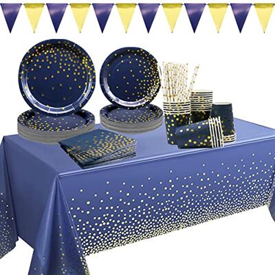 Ywediim 152 PCs Bleu Marine et Or Assiette ,Ensemble de Vaisselle De Fête à Pois dorés Bleu foncé Assiettes Comprend À Dîner Dessert, bannière triangle Tasses, Serviettes, Pailles- 25 Portions - Publicité Ywediim 152 PCs Bleu Marine et Or Assiette ,Ensemble de Vaisselle De Fête à Pois dorés Bleu foncé Assiettes Comprend À Dîner Dessert, bannière triangle Tasses, Serviettes, Pailles- 25 Portions - Publicité