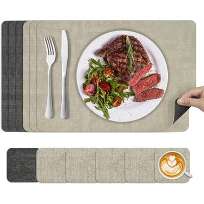 KitchenBoss Set de Table Lavable Plastique: Dessous de Table Double Face, Lot de 6 Sets de Table et Dessous de Verre 43x30cm,10x10cm (Beige + Noir) - Publicité KitchenBoss Set de Table Lavable Plastique: Dessous de Table Double Face, Lot de 6 Sets de Table et Dessous de Verre 43x30cm,10x10cm (Beige + Noir) - Publicité