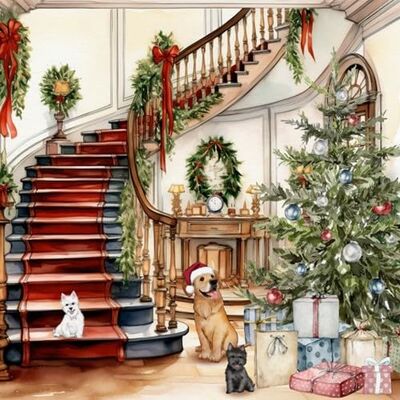 ti-flair Lot de 20 serviettes de table en papier avec motif de chiens de Noël dans la maison de Noël Convient également pour le découpage et la technique des serviettes 33 x 33 cm - Publicité ti-flair Lot de 20 serviettes de table en papier avec motif de chiens de Noël dans la maison de Noël Convient également pour le découpage et la technique des serviettes 33 x 33 cm - Publicité