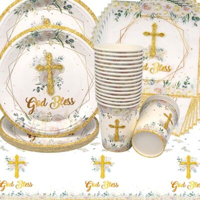 Doyomtoy Vaisselle de Fête Communion, Vaisselle Papier Set Décoration de Première Communion Assiettes en Papier Serviettes Tasses pour Baby Shower Décorations Fête d'anniversaire 20 Personnes - Publicité Doyomtoy Vaisselle de Fête Communion, Vaisselle Papier Set Décoration de Première Communion Assiettes en Papier Serviettes Tasses pour Baby Shower Décorations Fête d'anniversaire 20 Personnes - Publicité