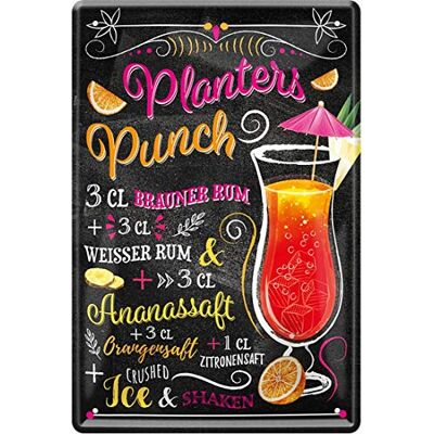 ART Planters Punch 1853 Recette de cocktail en tôle avec rhum blanc et jus d'ananas et jus d'orange 20 x 30 cm - Publicité ART Planters Punch 1853 Recette de cocktail en tôle avec rhum blanc et jus d'ananas et jus d'orange 20 x 30 cm - Publicité