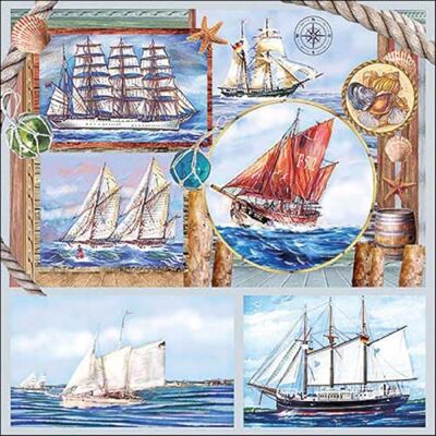 Ambiente Lot de 20 serviettes en papier avec motif maritime avec bateau à voile Idéales comme décoration de table Conviennent également pour le découpage et la technique des serviettes 33 x 33 - Publicité Ambiente Lot de 20 serviettes en papier avec motif maritime avec bateau à voile Idéales comme décoration de table Conviennent également pour le découpage et la technique des serviettes 33 x 33 - Publicité