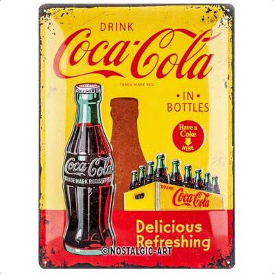 ART Plaque Vintage Coca-Cola – in Bottles Yellow – Idée de Cadeau pour Les Fans de Coke, en métal, Déco Design Retro, 30 x 40 cm - Publicité ART Plaque Vintage Coca-Cola – in Bottles Yellow – Idée de Cadeau pour Les Fans de Coke, en métal, Déco Design Retro, 30 x 40 cm - Publicité