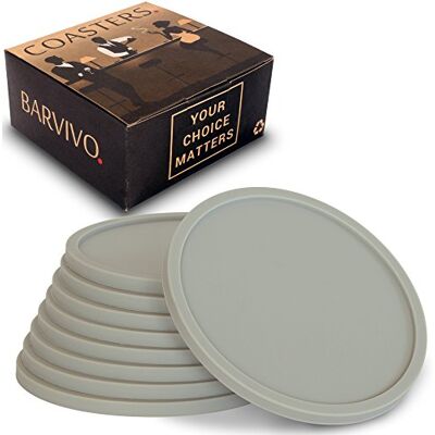 BARVIVO Gris Dessous de Verres Ensemble de 8 Protection de Table pour Tous Types de Tables, Granit, Verre, stéatite, grès, marbre, Pierre – Souple et Parfait pour n'importe Quelle Taille de Verres. Publicité BARVIVO Gris Dessous de Verres Ensemble de 8 Protection de Table pour Tous Types de Tables, Granit, Verre, stéatite, grès, marbre, Pierre – Souple et Parfait pour n'importe Quelle Taille de Verres. Publicité