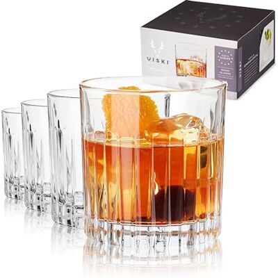 Viski Lot de 4 verres à cocktail Lowball en cristal sans plomb, fabriqués en Italie, 355 ml - Publicité Viski Lot de 4 verres à cocktail Lowball en cristal sans plomb, fabriqués en Italie, 355 ml - Publicité