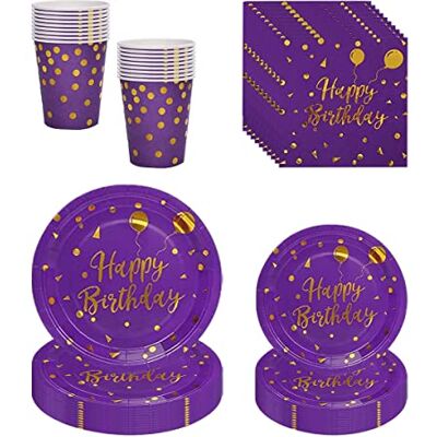 ZOOMPIL Violet Or Party Vaisselle, Ensemble de vaisselle de fête violet et doré, Assiette Papier Tasse Serviette pour mariage, anniversaire, fête prénatale 16 invités - Publicité ZOOMPIL Violet Or Party Vaisselle, Ensemble de vaisselle de fête violet et doré, Assiette Papier Tasse Serviette pour mariage, anniversaire, fête prénatale 16 invités - Publicité