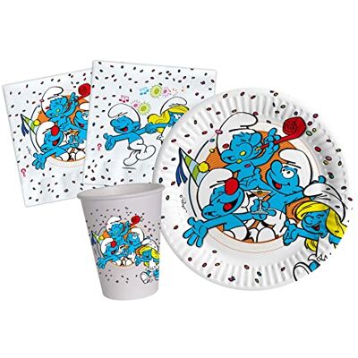 Ensemble de fête Puffi - Écologique, 24 Assiettes, 24 Verres, 40 Serviettes - AZ024 - Publicité Ensemble de fête Puffi - Écologique, 24 Assiettes, 24 Verres, 40 Serviettes - AZ024 - Publicité