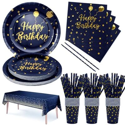 Nkaiso Anniversaire Party Vaisselle,121pcs Bleumarine Or Kit Vaisselles Papier Assiette Tasse Serviette, Enfants Fête Anniversaire Décoration -24 invités - Publicité Nkaiso Anniversaire Party Vaisselle,121pcs Bleumarine Or Kit Vaisselles Papier Assiette Tasse Serviette, Enfants Fête Anniversaire Décoration -24 invités - Publicité