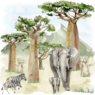 Anniversary House Baobab Scenery Lot de 20 serviettes de table Motif éléphants zèbre forêt vierge Lunch 33 x 33 cm - Publicité Anniversary House Baobab Scenery Lot de 20 serviettes de table Motif éléphants zèbre forêt vierge Lunch 33 x 33 cm - Publicité