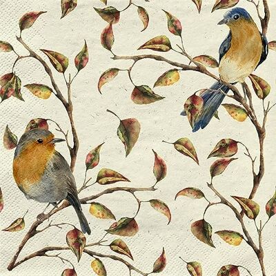 Fasana Lot de 20 serviettes en papier recyclé Motif : deux oiseaux sur des branches Décoration de table 33 x 33 cm - Publicité Fasana Lot de 20 serviettes en papier recyclé Motif : deux oiseaux sur des branches Décoration de table 33 x 33 cm - Publicité