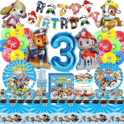 JINLAIYUN 112 Pcs Pat' Dog Patrouille 3 an Anniversaire Vaisselle Kit,Patte Patrouille Enfants Décoration Danniversaire Ballon Vaisselle,Décorations de Table D'anniversaire Assiettes Ballon (3 Ans) - Publicité JINLAIYUN 112 Pcs Pat' Dog Patrouille 3 an Anniversaire Vaisselle Kit,Patte Patrouille Enfants Décoration Danniversaire Ballon Vaisselle,Décorations de Table D'anniversaire Assiettes Ballon (3 Ans) - Publicité