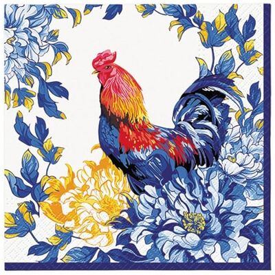 Malagro Lot de 20 serviettes en papier avec motif coq sur fleurs bleues 33 x 33 cm - Publicité Malagro Lot de 20 serviettes en papier avec motif coq sur fleurs bleues 33 x 33 cm - Publicité
