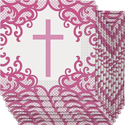 Unique Party-Holy Luncheon Napkins Pink Pcs. Lot de 16 serviettes en papier pour communion Rose, 74822, Cross - Publicité Unique Party-Holy Luncheon Napkins Pink Pcs. Lot de 16 serviettes en papier pour communion Rose, 74822, Cross - Publicité