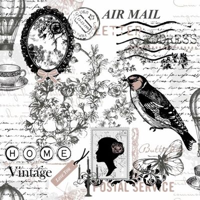 Serviettenshop Lot de 20 serviettes Poetie Vintage Air Mail / Oiseau / Old Fashion / Papillon 33 x 33 cm - Publicité Serviettenshop Lot de 20 serviettes Poetie Vintage Air Mail / Oiseau / Old Fashion / Papillon 33 x 33 cm - Publicité