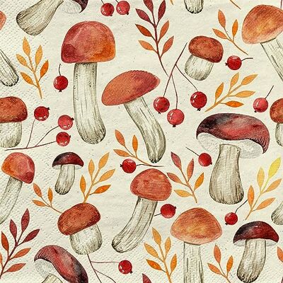 Fasana Lot de 20 serviettes en papier recyclé Motif champignons et feuilles d'automne 33 x 33 cm - Publicité Fasana Lot de 20 serviettes en papier recyclé Motif champignons et feuilles d'automne 33 x 33 cm - Publicité