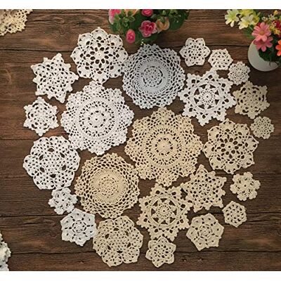 MINDPLUS Lot de 24 Napperons en Crochet à la Main Napperons en Dentelle au Crochet en Coton Napperon de Table 5 à 18 cm Rond Blanc Beige Vintage Mariage Tea Party (Blanc et Beige) - Publicité MINDPLUS Lot de 24 Napperons en Crochet à la Main Napperons en Dentelle au Crochet en Coton Napperon de Table 5 à 18 cm Rond Blanc Beige Vintage Mariage Tea Party (Blanc et Beige) - Publicité