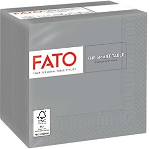 Fato , Lot de 100 Serviettes de Table Papier Jetables, Idéal Pour Les Apéritifs Et Cocktails, Taille 24x24, Pliés en 4 et 2 Plis, Couleur Gris, 100% Pure Cellulose, Certifié FSC - Publicité