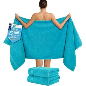 Hammetex Lot de 2 Très Grandes Serviettes de Bain et Sauna 80x200 cm, 100% Coton 500 GSM, Absorbantes, Séchage Rapide, Certifiées Oeko-TEX, Serviettes de Spa et de Sauna, Turquoise - Publicité Hammetex Lot de 2 Très Grandes Serviettes de Bain et Sauna 80x200 cm, 100% Coton 500 GSM, Absorbantes, Séchage Rapide, Certifiées Oeko-TEX, Serviettes de Spa et de Sauna, Turquoise - Publicité