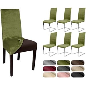 BEAUTEX LEA Lot de 6 housses de chaise élastiques unies en velours microfibre couleur au choix (vert olive) - Publicité BEAUTEX LEA Lot de 6 housses de chaise élastiques unies en velours microfibre couleur au choix (vert olive) - Publicité