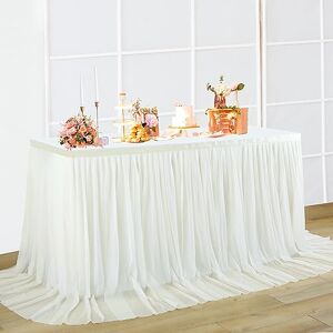 NSSONBEN Jupe de table en tulle ivoire, décoration de table pour baby shower, mariage, anniversaire, communion, 183 x 77 cm Jupe de table en tulle ivoire - Publicité NSSONBEN Jupe de table en tulle ivoire, décoration de table pour baby shower, mariage, anniversaire, communion, 183 x 77 cm Jupe de table en tulle ivoire - Publicité