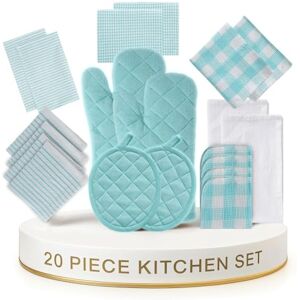 LANE LINEN Lot de 20 torchons de cuisine et de torchons de cuisine, résistants à la chaleur à 350 degrés, gants de cuisine et maniques réutilisables et absorbants pour laver la vaisselle, turquoise - Publicité LANE LINEN Lot de 20 torchons de cuisine et de torchons de cuisine, résistants à la chaleur à 350 degrés, gants de cuisine et maniques réutilisables et absorbants pour laver la vaisselle, turquoise - Publicité