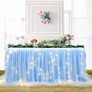 HB HBB MAGIC HBBMAGIC Jupe de Table en Tulle Bleu bébé avec lumière, 427 cm, à Volants, Tutu Lavable pour Mariage, fête, Anniversaire, Baby Shower, gâteau, Dessert, baptême de Table. Publicité HB HBB MAGIC HBBMAGIC Jupe de Table en Tulle Bleu bébé avec lumière, 427 cm, à Volants, Tutu Lavable pour Mariage, fête, Anniversaire, Baby Shower, gâteau, Dessert, baptême de Table. Publicité