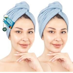 Hammetex Lot de 2 Serviettes pour Cheveux avec Bouton, 100% Coton, Séchage Rapide, Absorbant, Certifiées Oeko-TEX, Bleu Clair - Publicité Hammetex Lot de 2 Serviettes pour Cheveux avec Bouton, 100% Coton, Séchage Rapide, Absorbant, Certifiées Oeko-TEX, Bleu Clair - Publicité