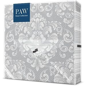 PAW Decor Collection PAW Serviette Papier 3 Plis (33 x 33 cm) I Lot de 20 I Mariages, baptêmes, anniversaires Argent I La décoration de table parfaite pour les grandes occasions (Beautiful Moments silver) - Publicité