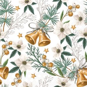Ambiente Lot de 20 serviettes en papier avec motif de rose de Noël blanc et cloches 33 x 33 cm Convient également pour le découpage et la technique des serviettes - Publicité Ambiente Lot de 20 serviettes en papier avec motif de rose de Noël blanc et cloches 33 x 33 cm Convient également pour le découpage et la technique des serviettes - Publicité