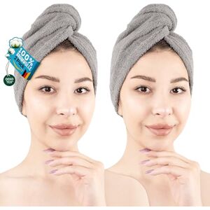Hammetex Lot de 2 Serviettes pour Cheveux avec Bouton, 100% Coton, Séchage Rapide, Absorbant, Certifiées Oeko-TEX, Gris Clair - Publicité Hammetex Lot de 2 Serviettes pour Cheveux avec Bouton, 100% Coton, Séchage Rapide, Absorbant, Certifiées Oeko-TEX, Gris Clair - Publicité